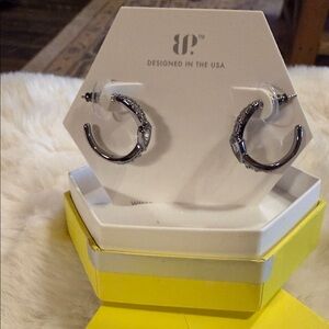 bp® Gunmetal Textured Open Hoop Earrings